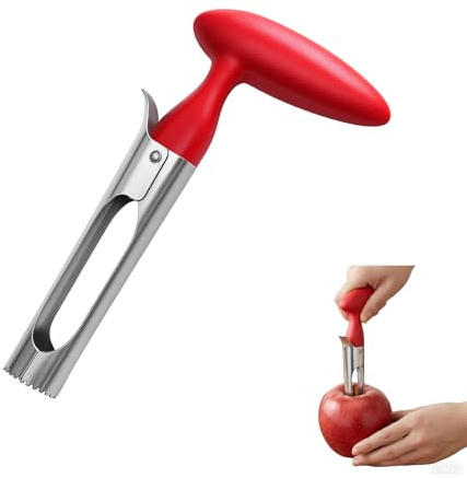 Vacío de manzana de acero inoxidable 304 serrado con mango ergonómico de ABS alimentario, resistente, fácil de usar y limpiar, herramienta de cocina para frutas, 17,5 cm, rojo