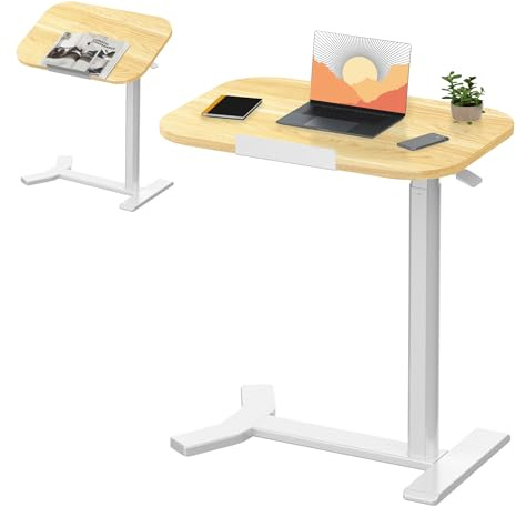 SANODESK Höhenverstellbarer Beistelltisch mit Rollen 60 × 40 cm | Pneumatisch höhenverstellbar, 90° klappbare Tischplatte, flexibel als Sofa-, Bett- oder Balkontisch nutzbar (Ahorn)