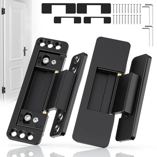 2 Pack Concealed Hinges, Hidden Door Hinges Invisible for Secret Door, 110° Heavy Duty Hinges for Secret Doors, Bookcase, Shelf, Zinc Alloy Silent Smooth Hardware for Door Cabinets