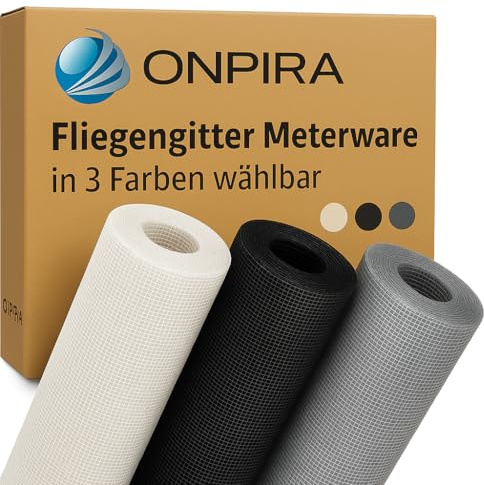 Onpira® Fliegennetz Meterware 150cm x 5m Fiberglas Insektenschutz für Fenster & Tür – 10x Reißfester als Standard-Fliegengitter – Zuschneidbar, UV-beständig, Luftdurchlässig (Schwarz, 150cm x 5m)