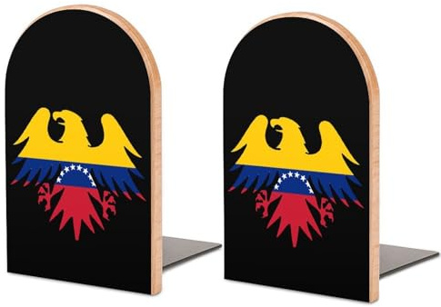 Venezuelan Ea-gles Flag Bookends Heavy Duty for Shelves Book Stopper for Home Office CDs Office Magazine