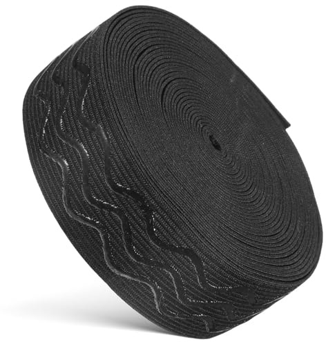 BATHVEVE Rutschfestes Elastisches Gummiband 3cm Breit 5m Rolle Schwarzes Silikonband mit Wellendesign für Nähprojekte Taillenbänder und Bekleidung