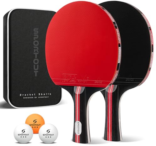 Table Tennis Bats - High-Performance Table Tennis Set with 2 Rackets, 3 Premium Ping Pong Balls & Compact Carry Bag for Indoor/Outdoor Competitions (2-Player Set | Red)