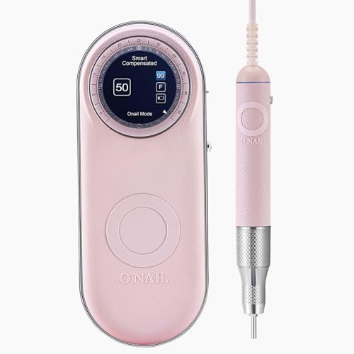 Professional Electric Nail Drill Machine - O NAIL 50,000 RPM E-File with LCD Display, Cordless Rechargeable Nail File for Acrylic Gel Removal, Low Vibration, 3mm Bits for Home & Salon Use [Pink]