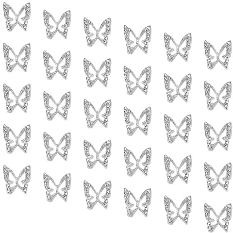 Hopzab 100Pcs 3D Butterfly Nail Charms, Exquisite Silver Metal, Shiny Butterfly Decorations for DIY Nail Art Craft Jewelry, Versatile Application