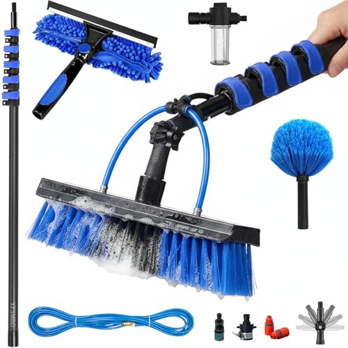 Carbon Fibre Telescopic Water Fed Pole 33ft Washing Kit: Cleaning Brush, Squeegee, Soap Dispenser, Cobweb Brush, 10m Extendable Pole & 20m Hose, Cleaning Solar Panels, Windows, Roofs & Car