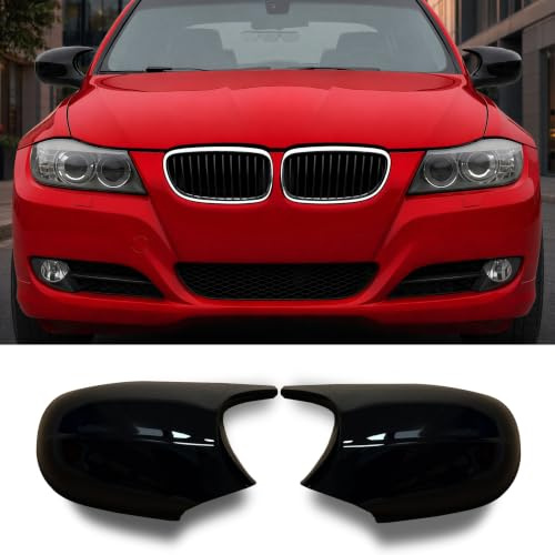 Hengjiayao 2Pcs Spiegelkappen für BMW E81 E82 E87 E88 E90 E91 E92 E93 LCI | Glanz Schwarz E90 E91 2009-2011 E92 E93 2010-2013 Abdeckung Seitenspiegelgehäuse Rückspiegel Nicht für M3 M1