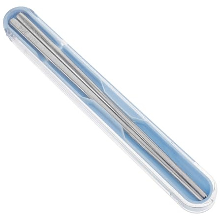POPETPOP Palillos y Estuche Portátil de Acero Inoxidable Reutilizables Chinos con Superficie Antideslizante para Camping y Almuerzos Escolares