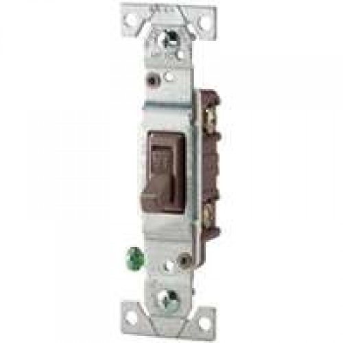 Eaton 1303-7B 15-Amp, 120-Volt Standard Grade Single Pole Framed Toggle AC Quiet Switch, Brown