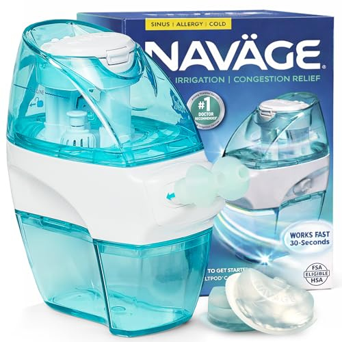 Navage® Starter Bundle – Nasal Irrigation System - Saline Nasal Rinse Kit with 1 Nose Cleaner and 30 SaltPods for Congestion Relief ($109 Value). Sinus Rinse for Clinically Proven Benefits