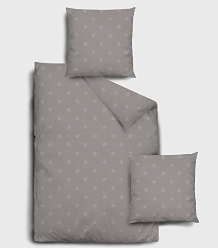 Dormisette Flanell Bettwäsche 2 teilig Bettbezug 155 x 220 cm Kopfkissenbezug 80 x 80 cm Sterne Silber