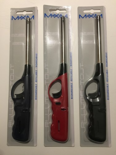 Lot de deux Allume gaz Briquet avec embout métal rigide rechargeable hyper pratique : cuisinière, barbecue, bougies,...