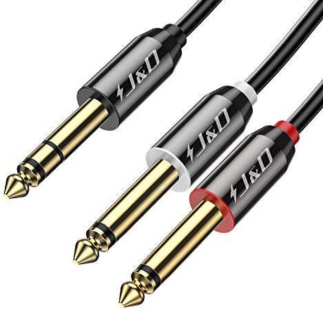 J&D 6.35mm Mono Cable de audio, Chapado en Oro 2 x 6,35mm (1/4 pulgada) TS Mono Insertar Cable de Audio con carcasa de aleación de zinc y trenza de nylon para la mayoría de los dispositivos