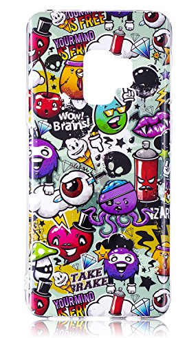 DasKAn Luminous Silicone Case for Samsung Galaxy S9, Fluorescent Light in the Dark Funny Graffiti Colourful Pattern Soft Rubber Back Case