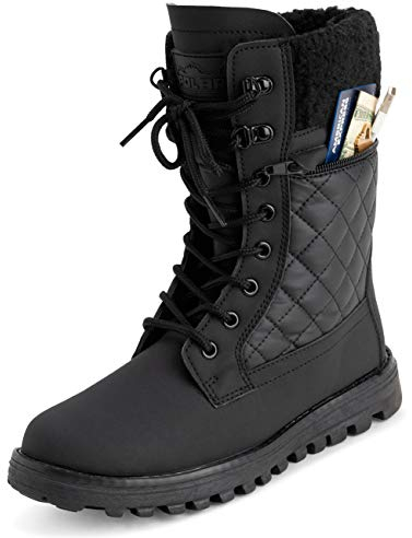 Polar Damen Gedächtnisschaum Außentasche Inside Reißverschluss Thermal Wasserdicht Tiefer Schritt Gummisohle Schnee Stiefels - Schwarz Leder Mono - UK5/EU38 - YC0622