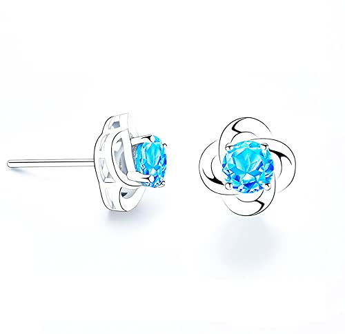 Kamise Ohrstecker Silber 925 Damen, Ohrringe Silber 925 Stecker, Klee Ohrstecker mit Blau Zirkonia, Ohringestecher Ohrschmuck mit Geschenkbox für Mutter Mädchen Zum Muttertag Valentinstag