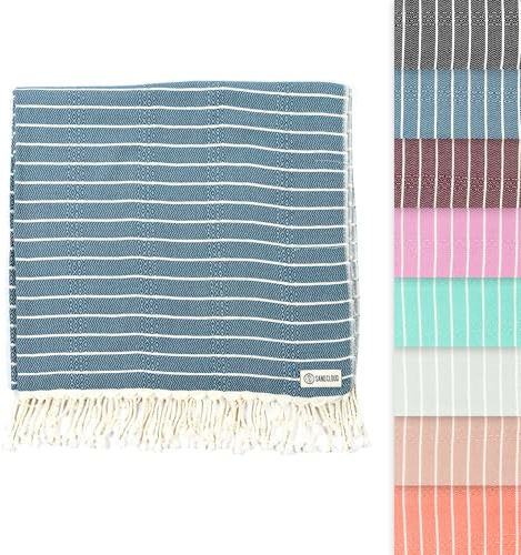 Sand Cloud Turkish Beach Towel - Sand Proof - 100% Certified Organic Turkish Towel - Quick Dry Towel for Beach, Picnic, Blanket or Bath Towel - As Seen on Shark Tank - Gocek (Denim)