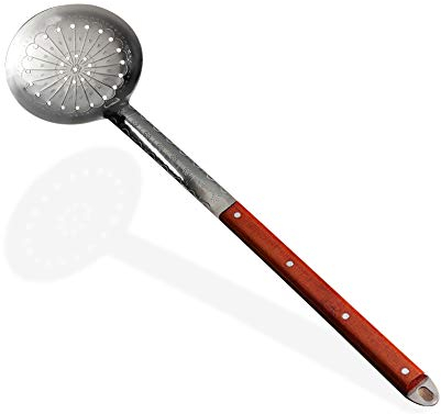 ZARENHOFF Schaumlöffel für z.B. Plov (64 cm) | aus Edelstahl mit Holzgriff | Schöpflöffel, Schöpfkelle, Schaumkelle, Abseihlöffel | ideal auch für Gerichte aus dem Kazan/Wok