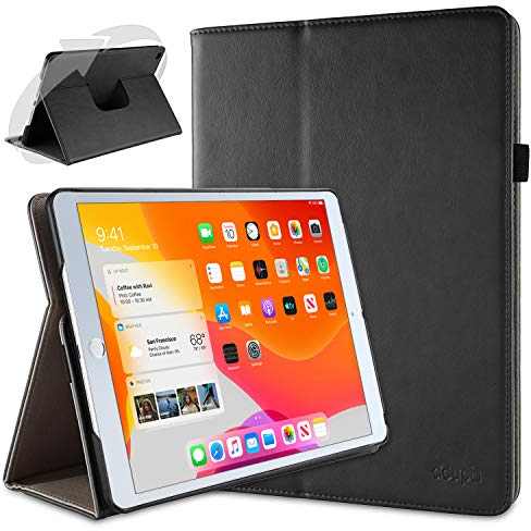 doupi Rotatif Housse pour iPad 2020 (8. Gen.), iPad 2019 (7. Gen.) 10,2 Pouces, Deluxe 360 Degrés Smart Coque de Protection Simili Cuir Coque Cover et Case, Noir