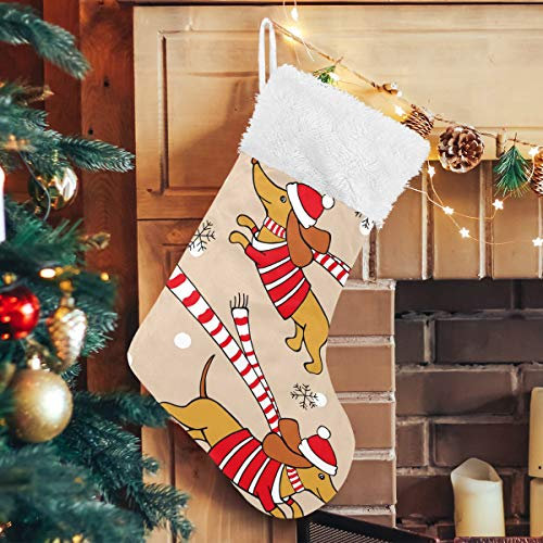 MNSRUU Weihnachtsstrümpfe Dackel Welpe Hund Schneeflocke Weihnachtsstrümpfe Urlaub Dekoration, Polyester, Multi, 44.98 cm x 30.73 cm