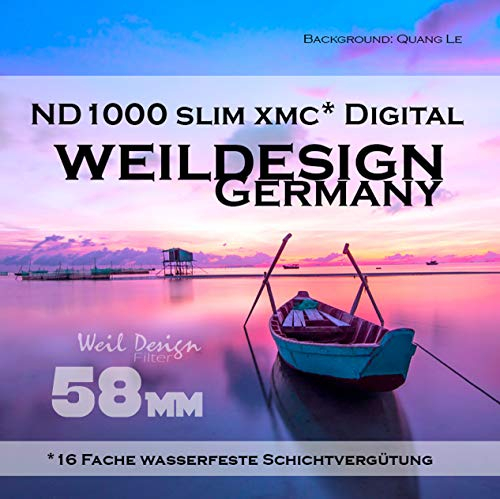 Graufilter ND Filter 1000 Slim XMC Digital Weil Design Germany * 10 Blendenstufen * Frontgewinde * 16 Fach XMC vergütet * inkl. Filterbox (Graufilter ND Filter 58mm)