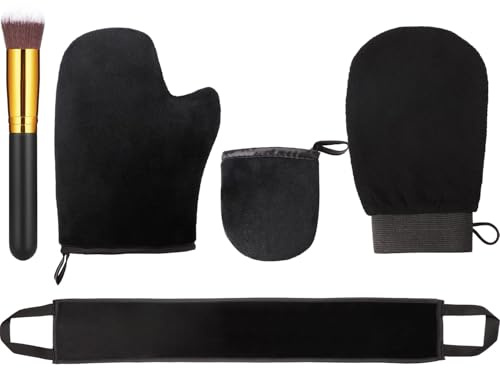 Boao 5 Pcs Back Tanning Mitt Self Tanner Applicator Gloves,Black