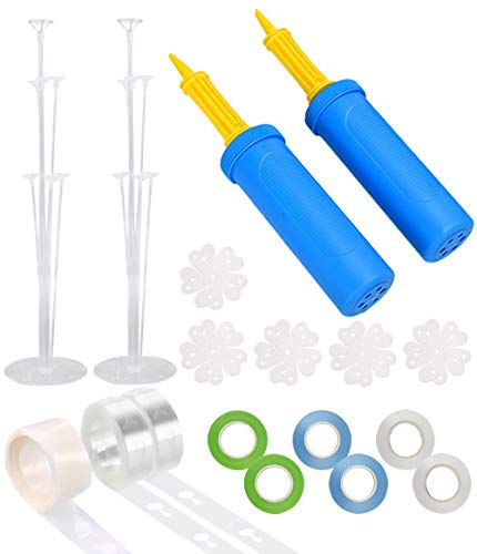 PIXHOTUL Balloon Decor Kit, 2 Manual Pumps, 2 Stands, 5 Flower Clips, 2 Chains, 100 Glue Dots, 6 Ribbons (Random Color), Perfect for Birthdays, Weddings, Parties, Unisex-Adults & Kids