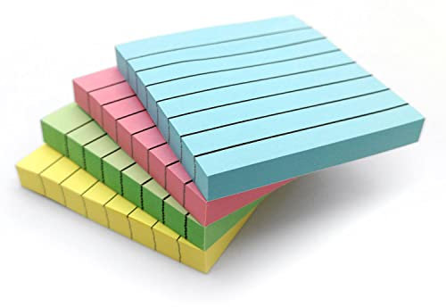 Evergreen Goods Pastel Sticky Notes Lined Sticky Notes for to Do Lists & Revision Supplies Self-Adhesive Memo Pads for Office, School, Meeting (4 Pads, Pastel 3 x 3)