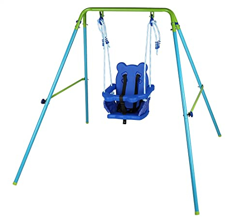 HLC Folding Toddler Swing - Baby Kids Swing for Garden & Indoor, Safety Chair Set, Blue, 9-36 Months