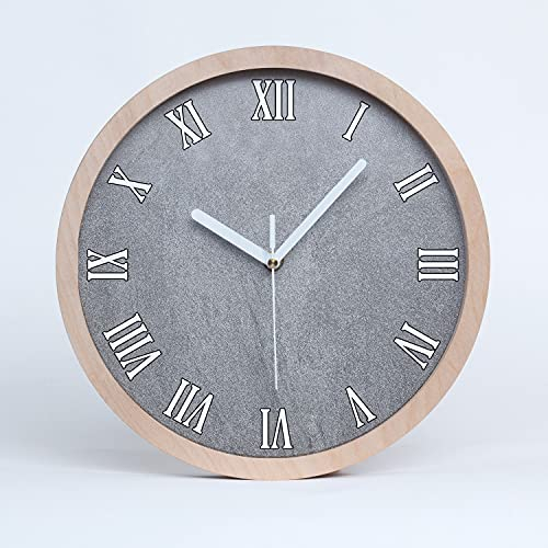 Tulup Holzuhr ⌀ 20cm Wanduhr Uhr Holz Dekoration Modern Runde Stille Uhren Weiße Uhrzeiger - graue Wand