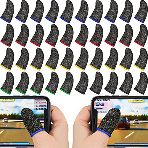 30 Piece Finger Sleeve for Gaming Mobile Game Controller Finger Thumb Sleeve Anti Sweat Breathable Seamless Touchscreen Cover Silver Fiber for Phone Game(Assorted Colors)