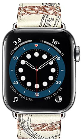 Aergood Compatibile con Apple Watch Cinturino 42/44/45mm,Sottile Cinturini in Vera Pelle per iWatch serie 7/6/5/4/3/2/1/SE,Per Uomo e Donna 42mm/44mm/45mm,bianco/motivo