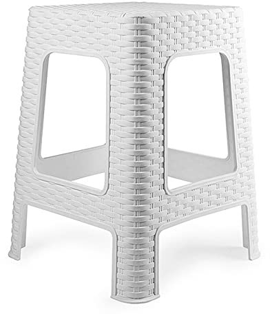 Acan Tradineur - Taburete de plástico - Fabricado en España - Diseño Rattán hogar o el Trabajo - 36 x 36 x 45 cm - Color Blanco (1 Unidad)