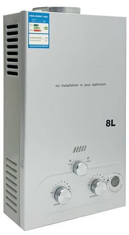 8L Gas Water Heater LPG Tankless, Portable Instant Propane Water Heater With Shower Kit, Silver 16KW Liquefied Petroleum