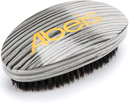 Abeis Curved Wave Brush For Men 360 - Soft Boar Bristle Hair Brush For Men - Curve Hair Brush for Faster 360 Wave (Gray Wood Grain)