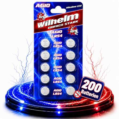 200 X Wilhelm AG10 LR54 - L130-189 - 389 - GP89A Qualitätsbatterien 1,5 V Alkaline
