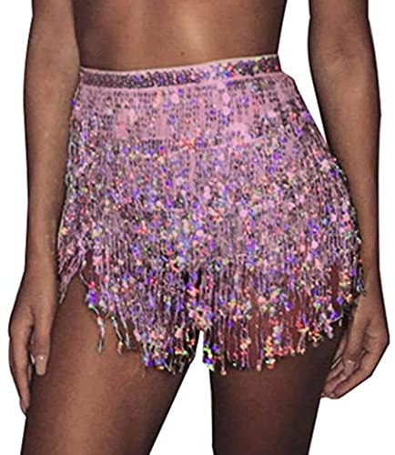 Zookey Pailletten Quasten Rock Rave Fransenrock Rock für Bauchtanz Hüftschal Festival Outfit für Frauen und Mädchen