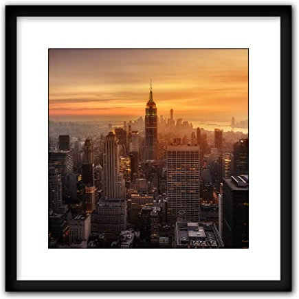 Rahmenbild New York City Empire State Building 50 x 50 cm | Empire State Building, der ikonische Wolkenkratzer im Herzen Manhattans empfängt jährlich 4 Millionen Besucher | Urban Lifestyle | Home Deko