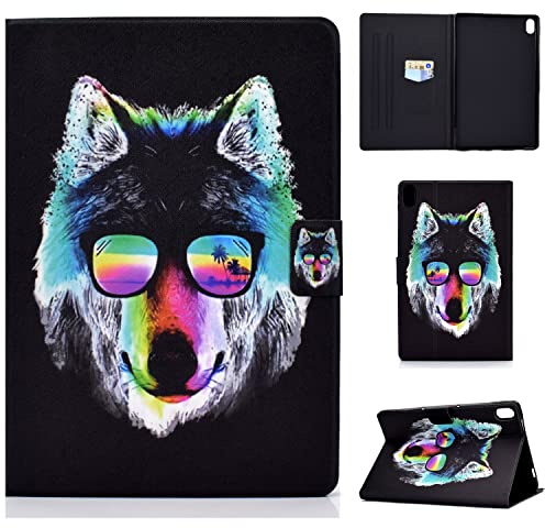 CASAFUNY Coque pour Lenovo Tab P11/ Tab P11 Plus 2021 (TB-J606F/J606L/J607), Étui de Protection Smart Cover Housse Etui Cuir Automatique Veille/Réveil pour Lenovo Tab P11 2021 11, Loup à Lunettes