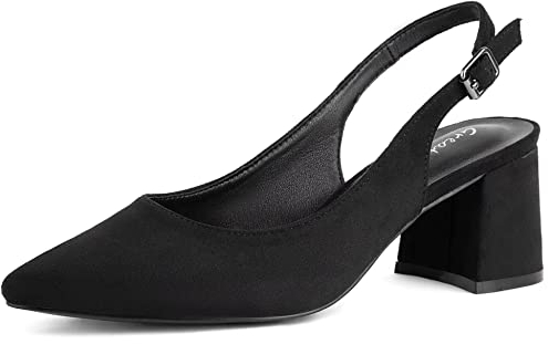 Greatonu Donna Pointed Toe Slingback Court Shoes Block Heel Ladies Pumps Ankle Strap Dress Sandals Nero EU 37