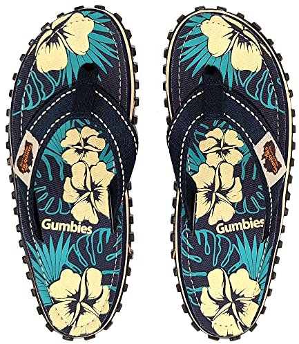 Gumbies | Blue Hibiscus | Zehentrenner Damen/Herren | Sandalen Herren/Damen | Badeschlappen | Badelatschen Schuhe Zehentrenner Sandale | Damen Sandalen