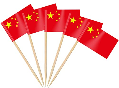 AhfuLife 100/200 Stück Cocktail Stick Flaggen, Zahnstocher Flagge für Sandwich Lebensmittel Cupcake Toppers Cocktail Obst Geschirr Party Supplies Pub Decor (100 Stück, Chinesisch Zahnstocher Flagge)