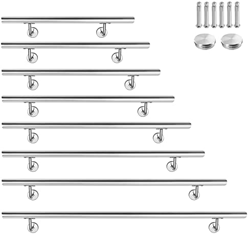 XMTECH Pasamanos de acero inoxidable, pasamanos para escaleras, pasamanos de pared, escaleras para exterior e interior, con soportes de pared y material de montaje, longitud: 180 cm