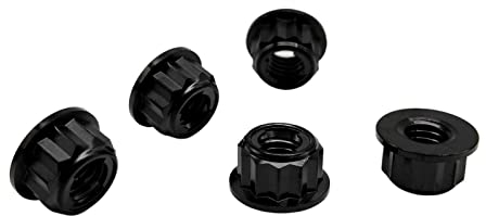 RISON Titan Mutter M8 x 1.25mm Bi-Hex Kettenradmutter M8 Titan Mutter 12PT Flansch Kontermutter Schwarz Titan Metall Kontermutter 5 Stück