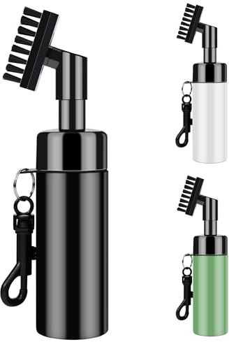 FUZVOL Brosse de nettoyage pour rainures de club de golf avec pulvérisation d'eau et crochet intégrés, accessoires de golf avec bouteille d'eau d'extrusion, noir