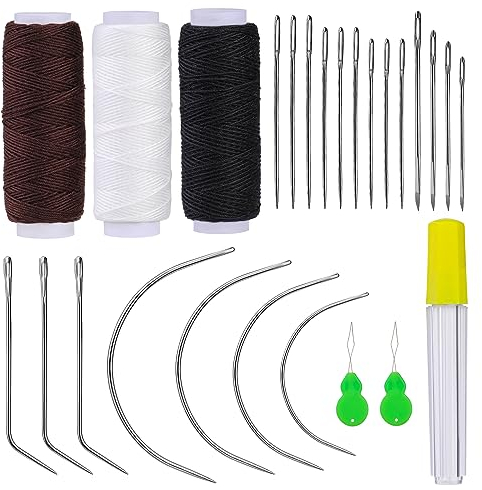 MASPHY Leder Nähnadeln Set, Nähgarn, 20 Stück Leder Nähnadeln und 3 Stück Nähfäden, perfekte Innendekoration, verwendet für Möbelreparatur, Leder Handwerk DIY Projekt Polster Reparatur Nähset2