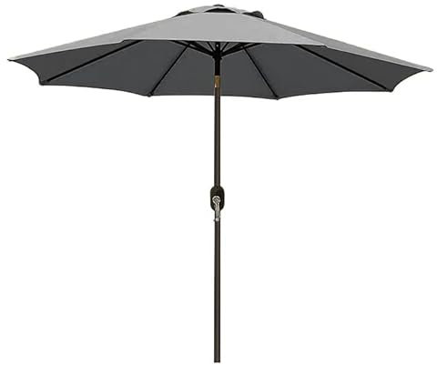 Ombrellone Da Giardino Spiaggia Air-Vent Antivento Portatile Mare Protezione Anti UV Parasole A Manovella Per Esterni Terrazza Balcone Poliestere Impermeabile Inclinabile in Alluminio 2.7 M (Grigio)