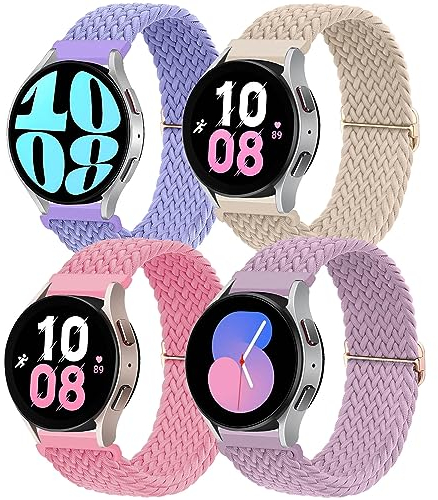 4 Piezas Correa Nylon para Samsung Galaxy Watch 7/6/5/4/FE 40mm 44mm/6 Classic 43mm 47mm/Watch 5 Pro 45mm/4 Classic 42mm 46mm,20mm Tejido Nailon Elástico Correa Deportiva de Repuesto para Mujer Hombre