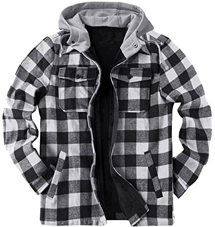 Hoody Hemdjacke Herren Gefüttert Winter Karierte Teddy-Fleece Flanellhemd Langarm Zipper Karierthemd Kapuzenhemd Hemdjacke Holzfällerhemd Thermo Hoody Hoodie Herbst üBergröße Thermohemd Sweatjacke