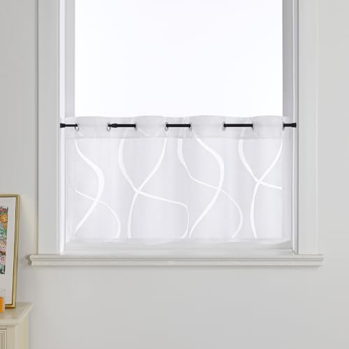 Joyswahl Ausbrenner Scheibengardinen Modern »Berta« Küchengardinen Transparent Bistrogardine mit Ösen Kurzstores Wohnzimmer Weiß HxB 30x90cm 1er Pack